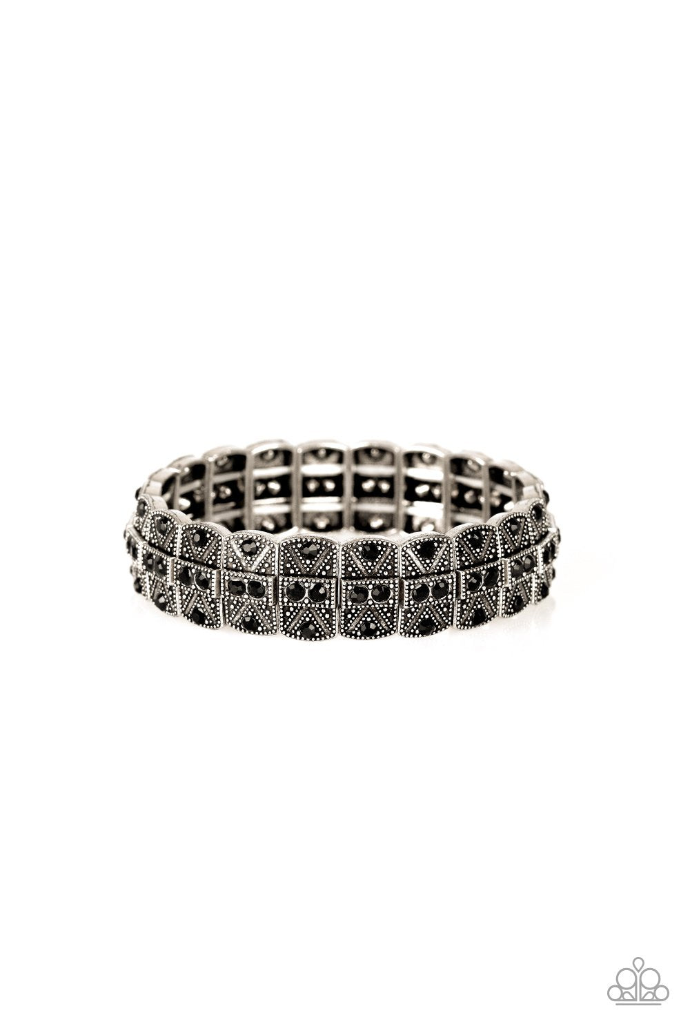 Modern Magnificence Silver and Black Rhinestone Bracelet - Paparazzi Accessories- lightbox - CarasShop.com - Paparazzi Jewelry by Cara Jewels