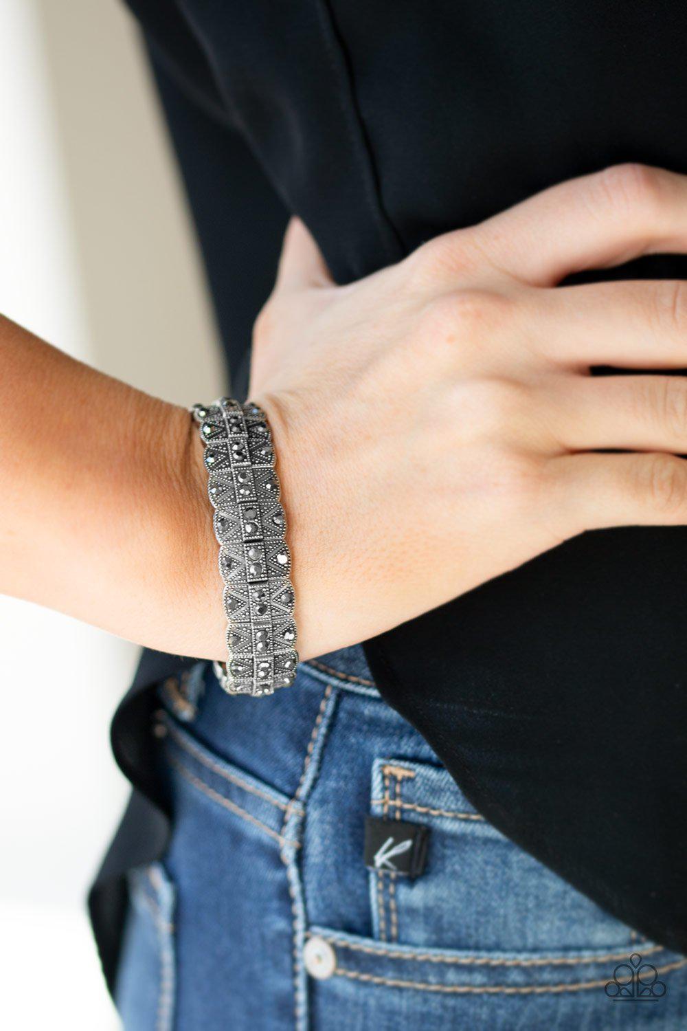 Modern Magnificence Silver and Hematite Rhinestone Bracelet - Paparazzi Accessories- lightbox - CarasShop.com - Paparazzi Jewelry by Cara Jewels