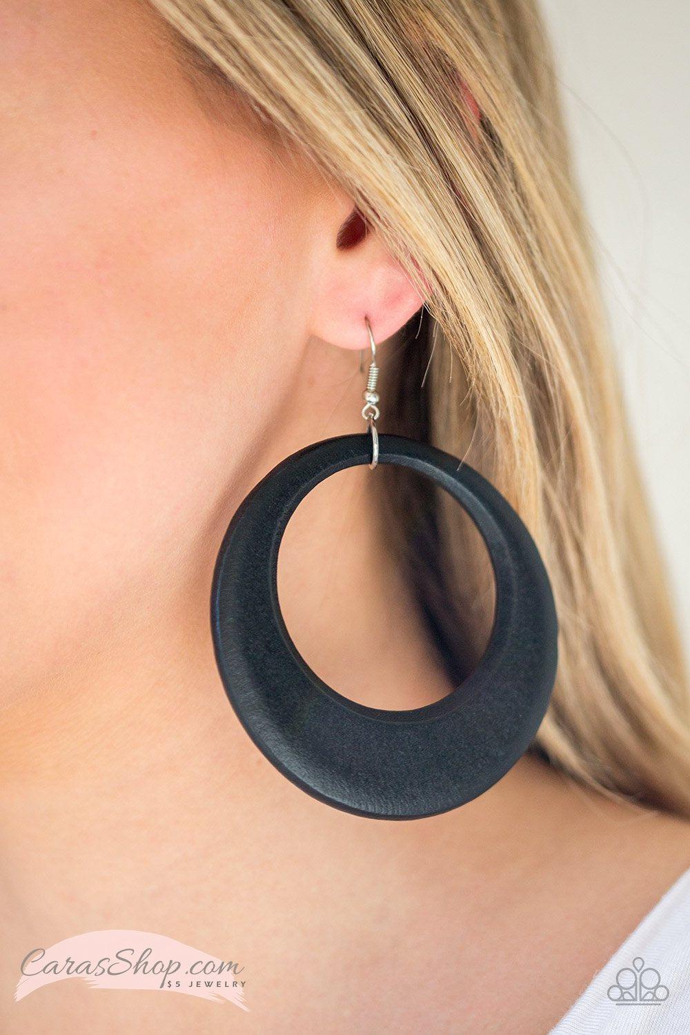 Modern Malibu Barbie - Black Wood Earrings - Paparazzi Accessories- lightbox - CarasShop.com - Paparazzi Jewelry by Cara Jewels