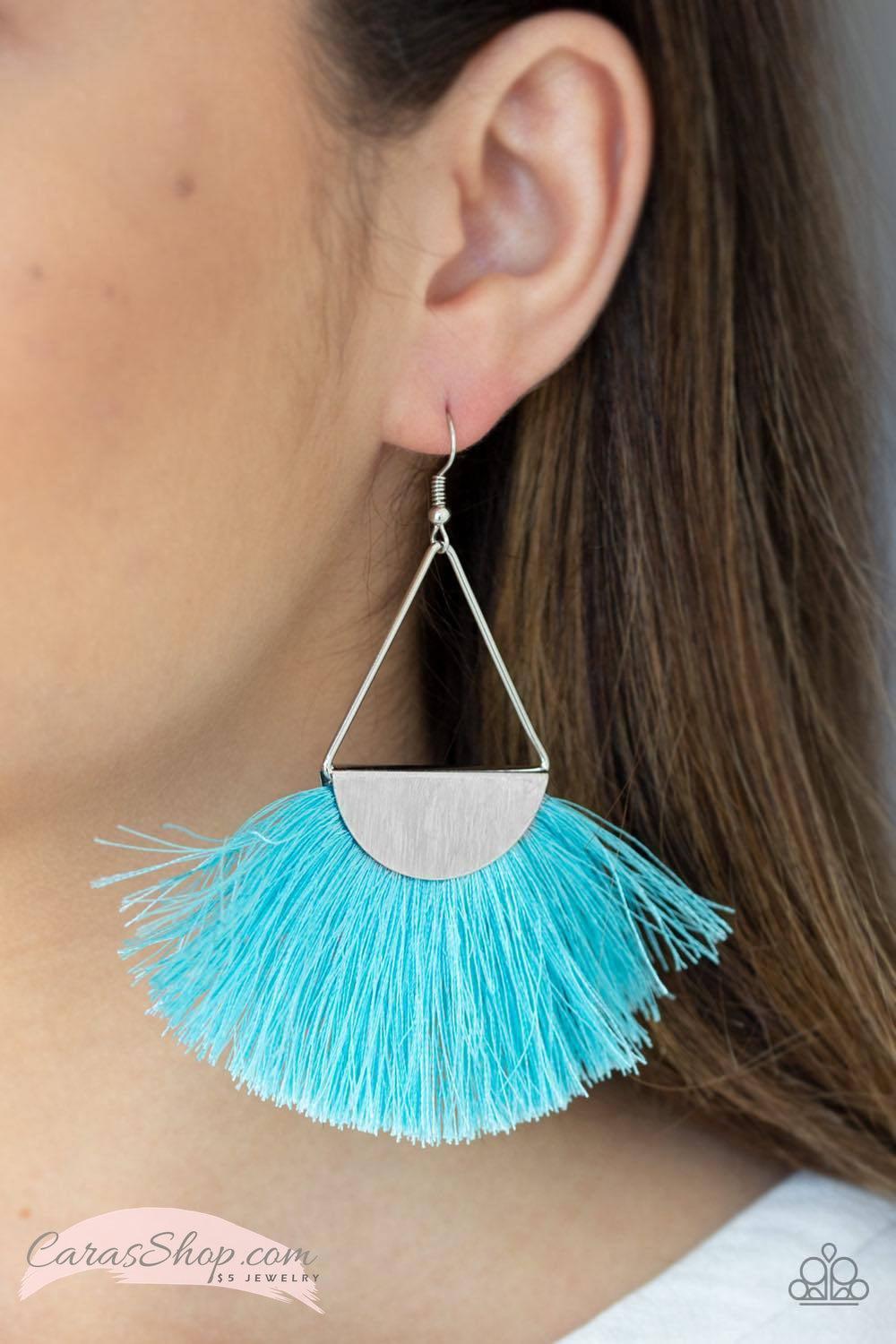 Modern Mayan - Blue Fringe Earrings - Paparazzi Accessories- lightbox - CarasShop.com - Paparazzi Jewelry by Cara Jewels