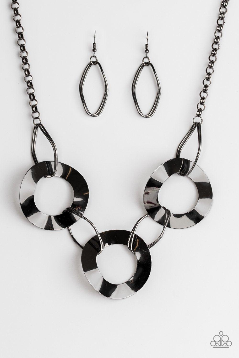 Modern Mechanics Gunmetal Black Necklace - Paparazzi Accessories- lightbox - CarasShop.com - Paparazzi Jewelry by Cara Jewels