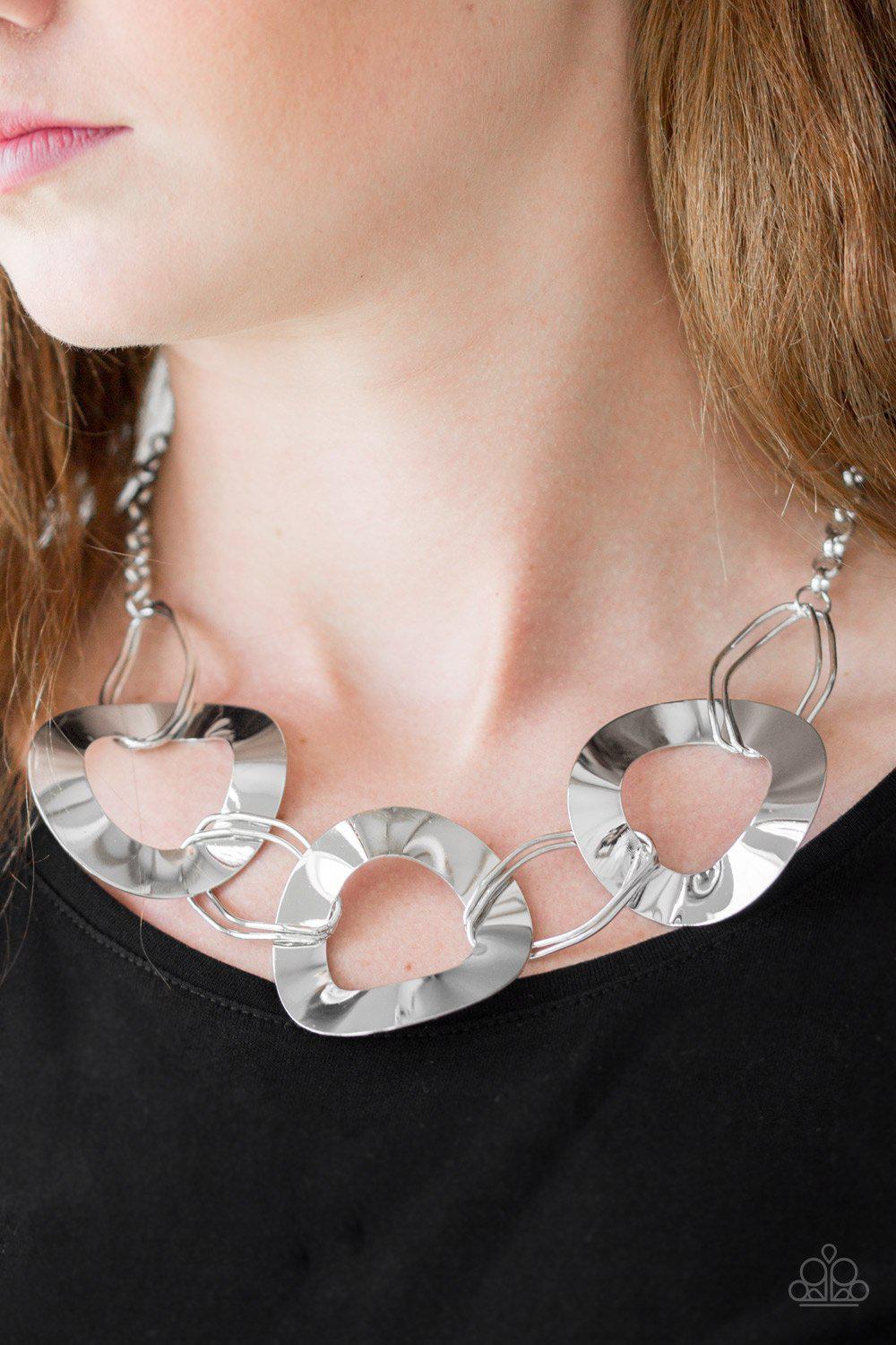 Modern Mechanics Silver Necklace - Paparazzi Accessories- on model - CarasShop.com - Paparazzi Jewelry by Cara Jewels