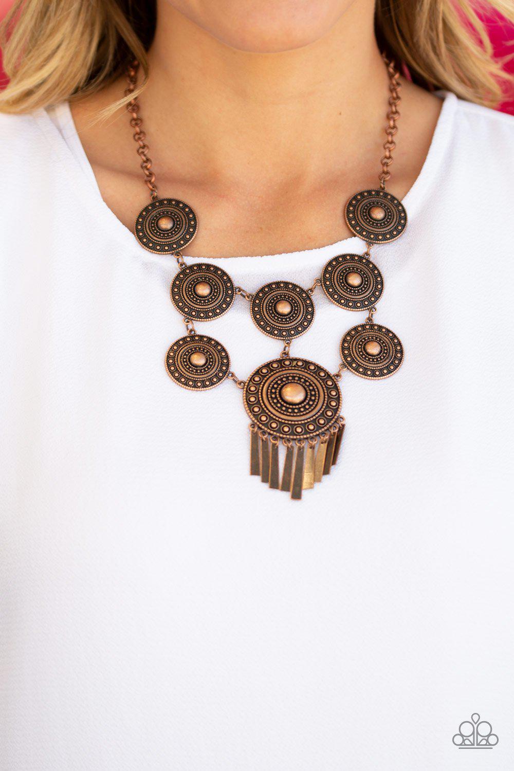 Modern Medalist Copper Necklace - Paparazzi Accessories- on model - CarasShop.com - Paparazzi Jewelry by Cara Jewels