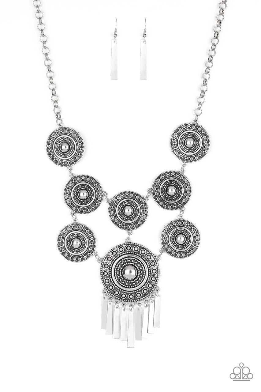 Modern Medalist Silver Statement Necklace - Paparazzi Accessories- lightbox - CarasShop.com - Paparazzi Jewelry by Cara Jewels