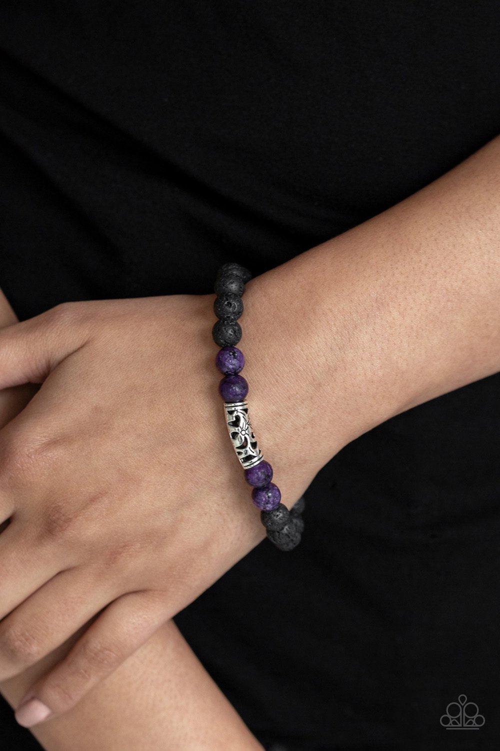 Modern Meditation Purple Stone and Black Lava Rock Bracelet - Paparazzi Accessories- lightbox - CarasShop.com - Paparazzi Jewelry by Cara Jewels