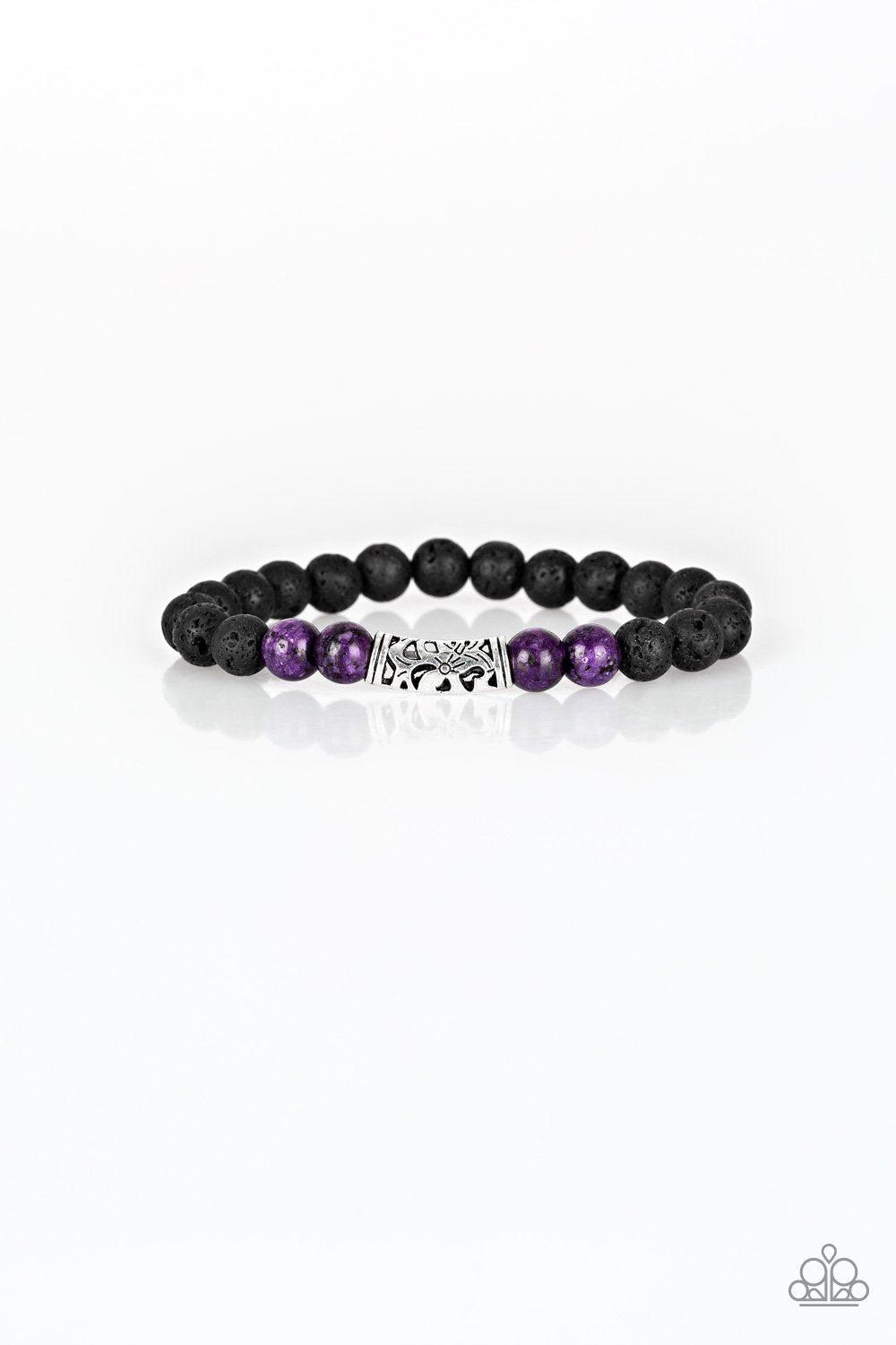 Modern Meditation Purple Stone and Black Lava Rock Bracelet - Paparazzi Accessories- on model - CarasShop.com - Paparazzi Jewelry by Cara Jewels