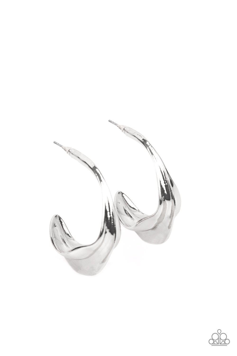 Modern Meltdown Silver Hoop Earrings - Paparazzi Accessories- lightbox - CarasShop.com - Paparazzi Jewelry by Cara Jewels