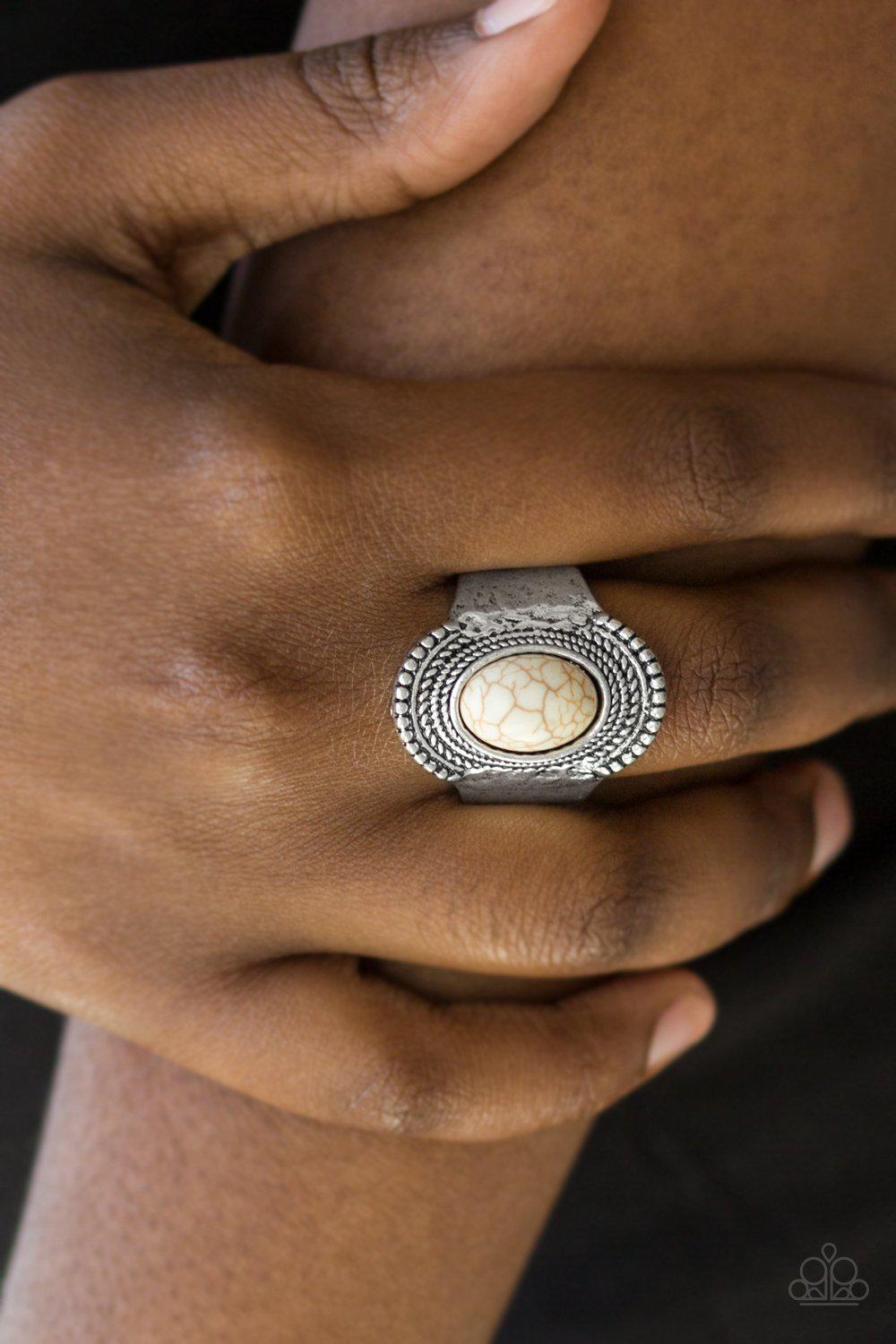 Modern Mesa Silver and White Stone Ring - Paparazzi Accessories- lightbox - CarasShop.com - Paparazzi Jewelry by Cara Jewels