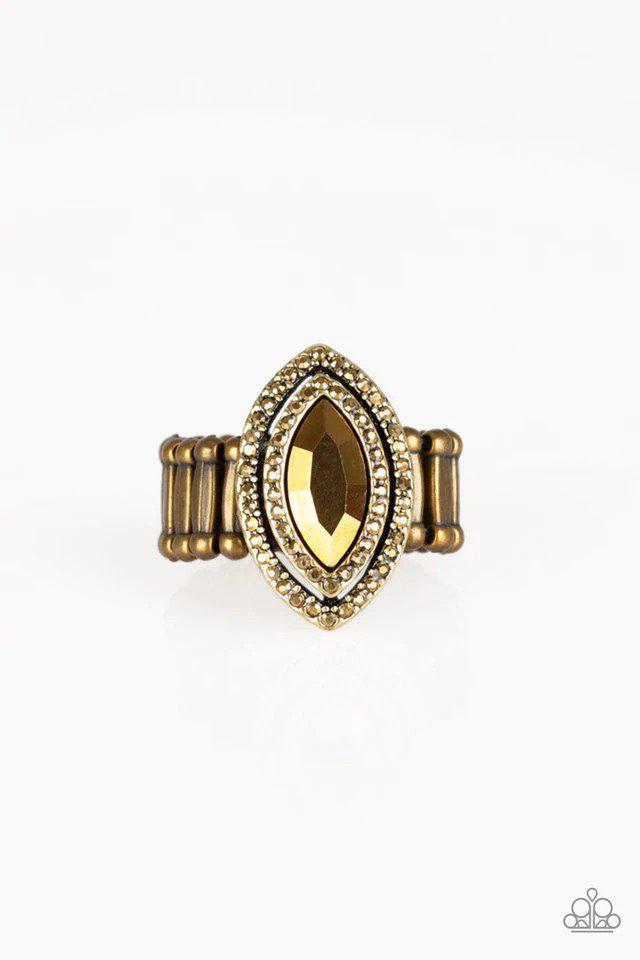 Modern Millionaire Brass Ring - Paparazzi Accessories- lightbox - CarasShop.com - Paparazzi Jewelry by Cara Jewels