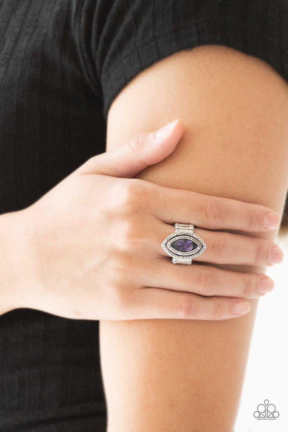 Modern Millionaire Purple and White Rhinestone Ring - Paparazzi Accessories- lightbox - CarasShop.com - Paparazzi Jewelry by Cara Jewels