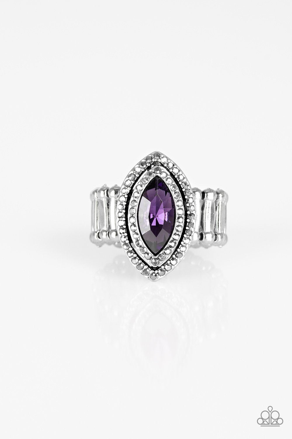 Modern Millionaire Purple and White Rhinestone Ring - Paparazzi Accessories- on model - CarasShop.com - Paparazzi Jewelry by Cara Jewels