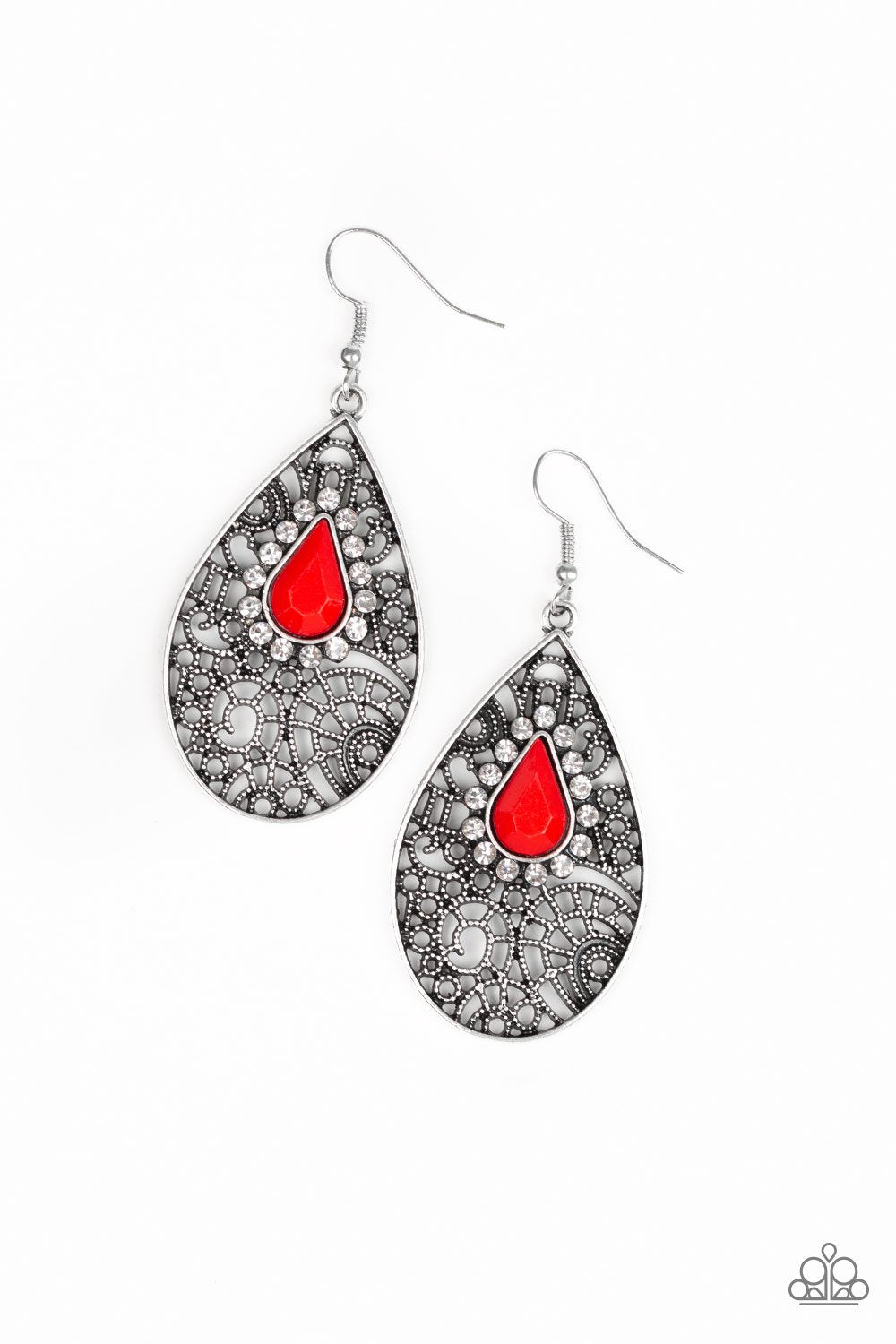 Modern Monte Carlo Red Teardrop Earrings - Paparazzi Accessories- lightbox - CarasShop.com - Paparazzi Jewelry by Cara Jewels