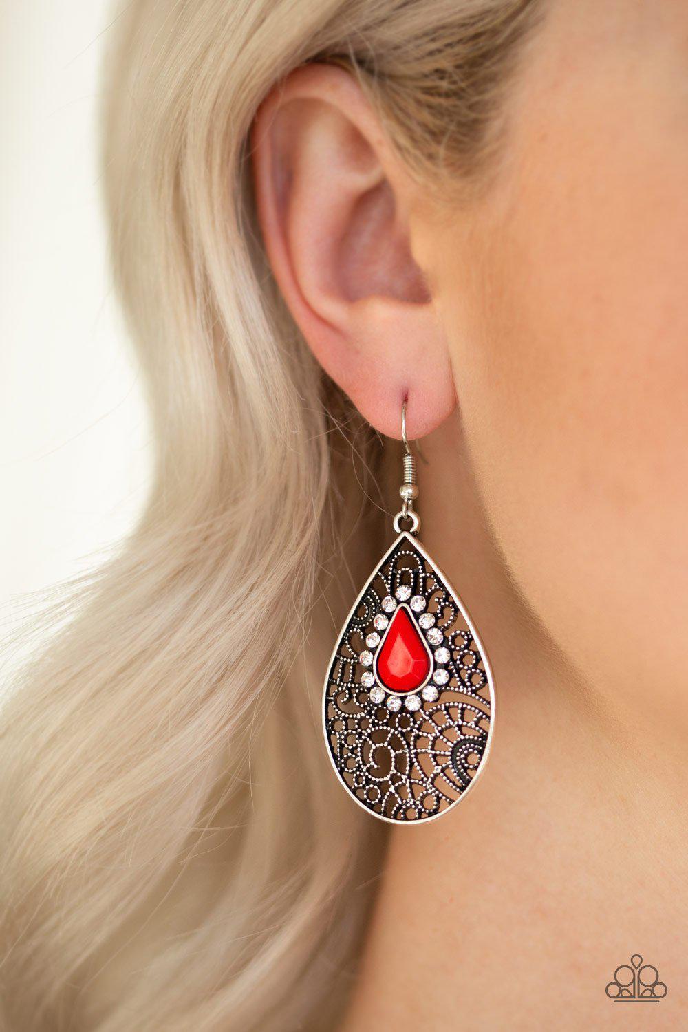 Modern Monte Carlo Red Teardrop Earrings - Paparazzi Accessories- lightbox - CarasShop.com - Paparazzi Jewelry by Cara Jewels