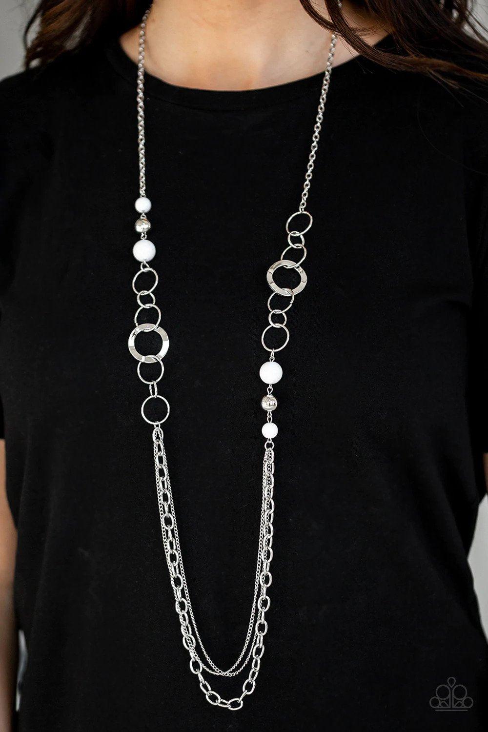 Modern Motley White Necklace - Paparazzi Accessories- on model - CarasShop.com - Paparazzi Jewelry by Cara Jewels
