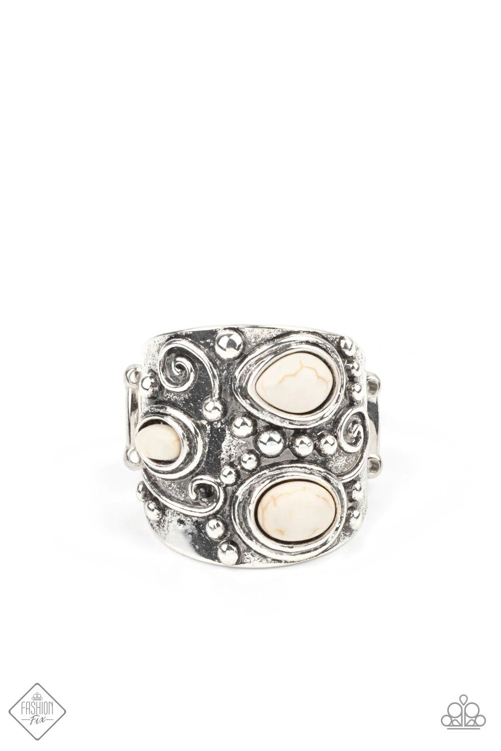 Modern Mountain Ranger White Stone Ring - Paparazzi Accessories- lightbox - CarasShop.com - Paparazzi Jewelry by Cara Jewels