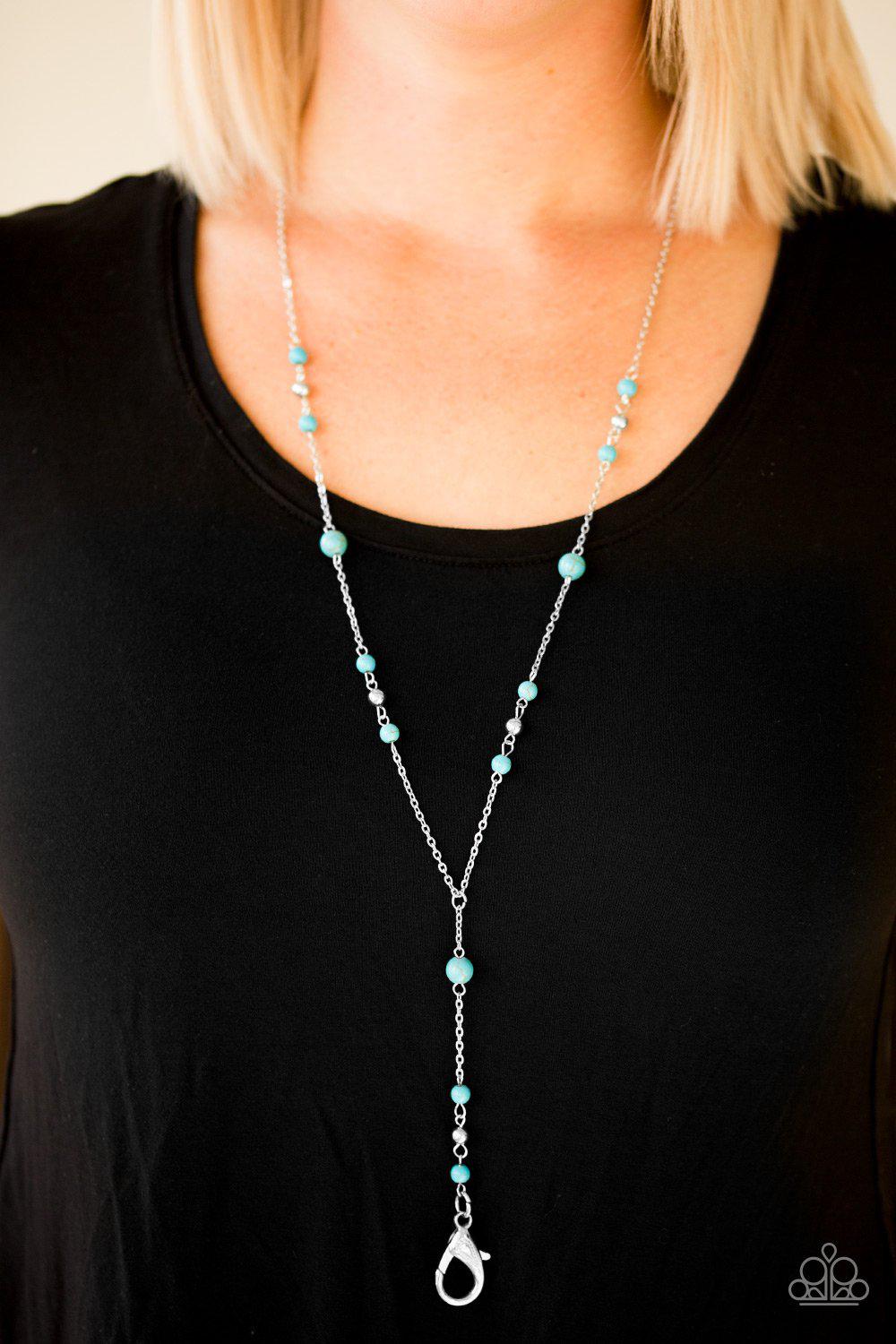 Modern Mountaineer Turquoise Blue Stone Lanyard Necklace - Paparazzi Accessories- lightbox - CarasShop.com - Paparazzi Jewelry by Cara Jewels