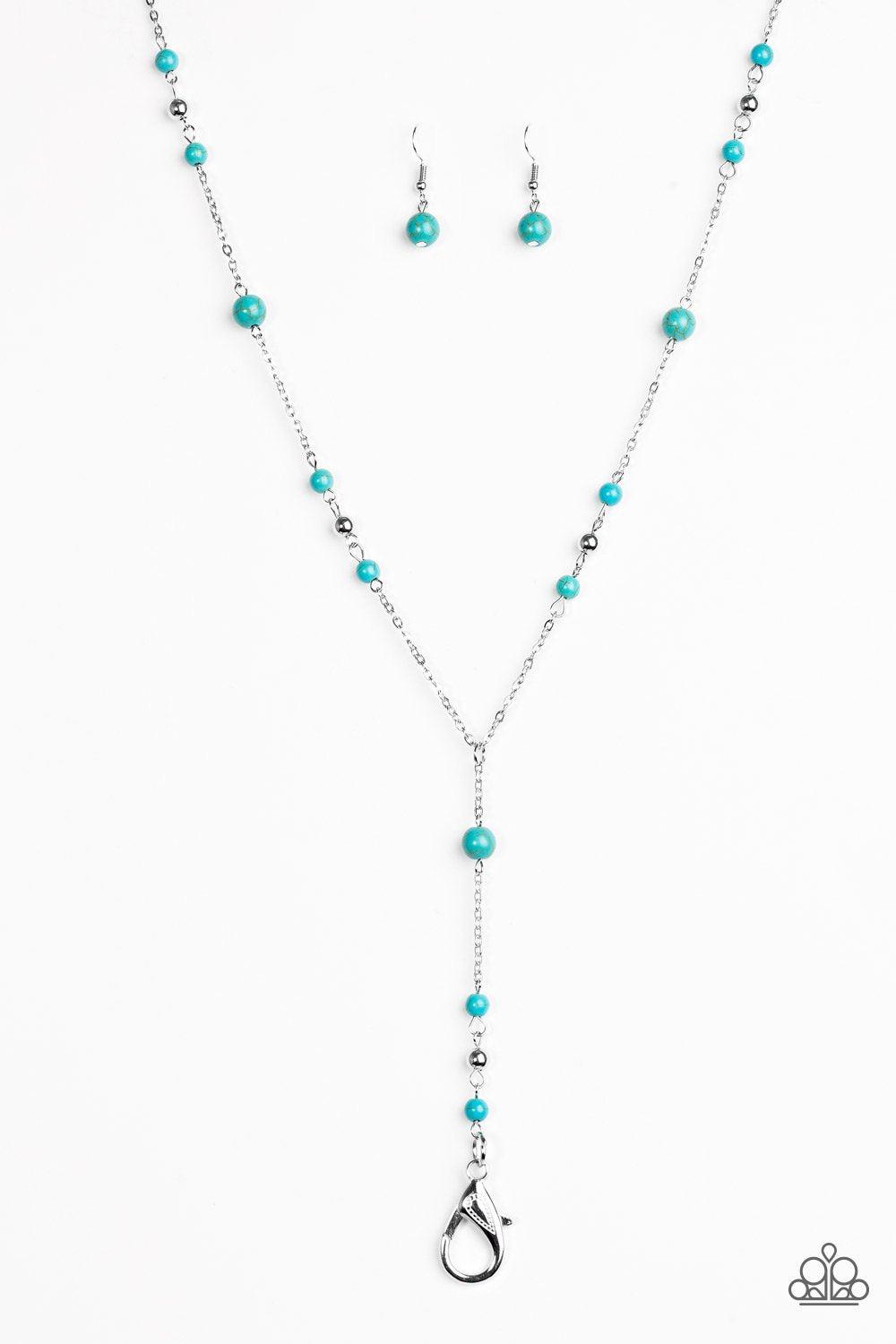 Modern Mountaineer Turquoise Blue Stone Lanyard Necklace - Paparazzi Accessories- on model - CarasShop.com - Paparazzi Jewelry by Cara Jewels