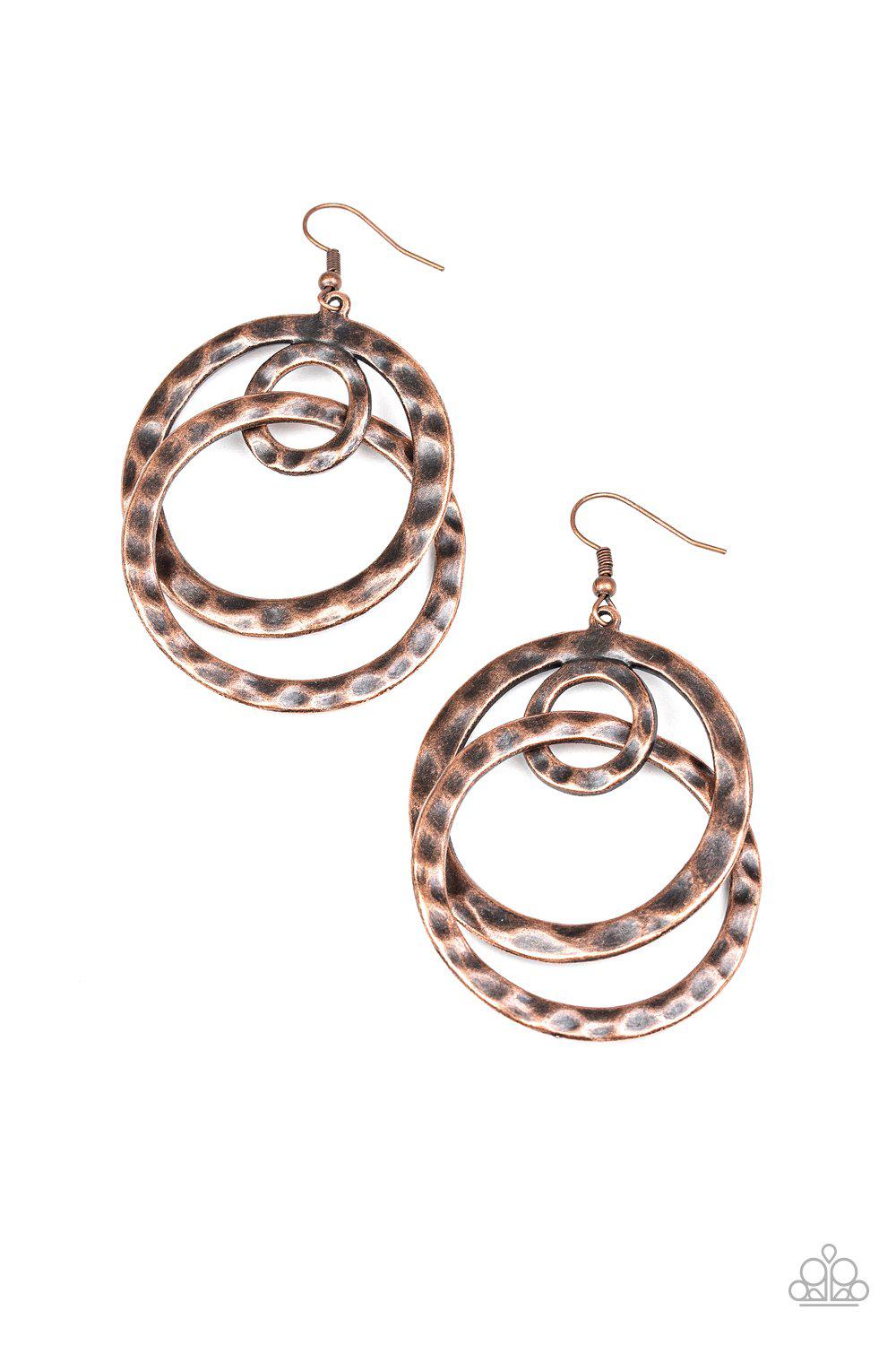 Modern Relic Copper Earrings - Paparazzi Accessories- on model - CarasShop.com - Paparazzi Jewelry by Cara Jewels