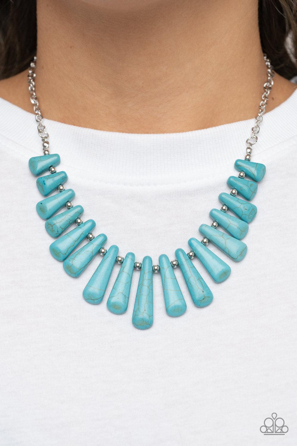 Mojave Empress Turquoise Blue Stone Necklace - Paparazzi Accessories- on model - CarasShop.com - Paparazzi Jewelry by Cara Jewels
