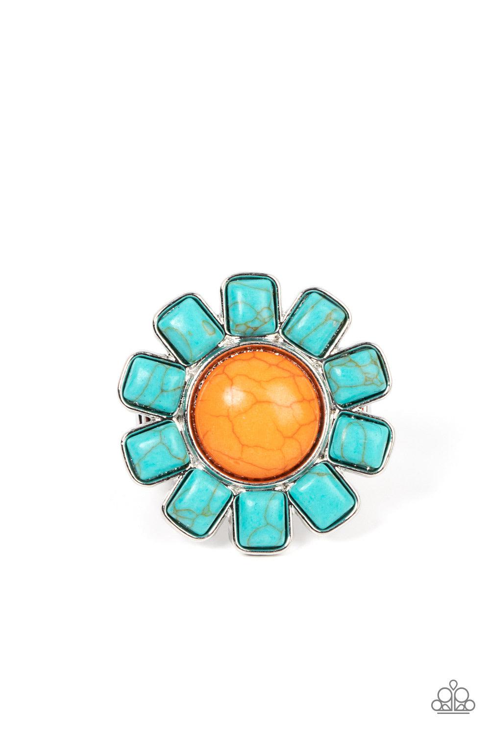 Mojave Marigold Orange & Turquoise Blue Stone Ring - Paparazzi Accessories- lightbox - CarasShop.com - Paparazzi Jewelry by Cara Jewels