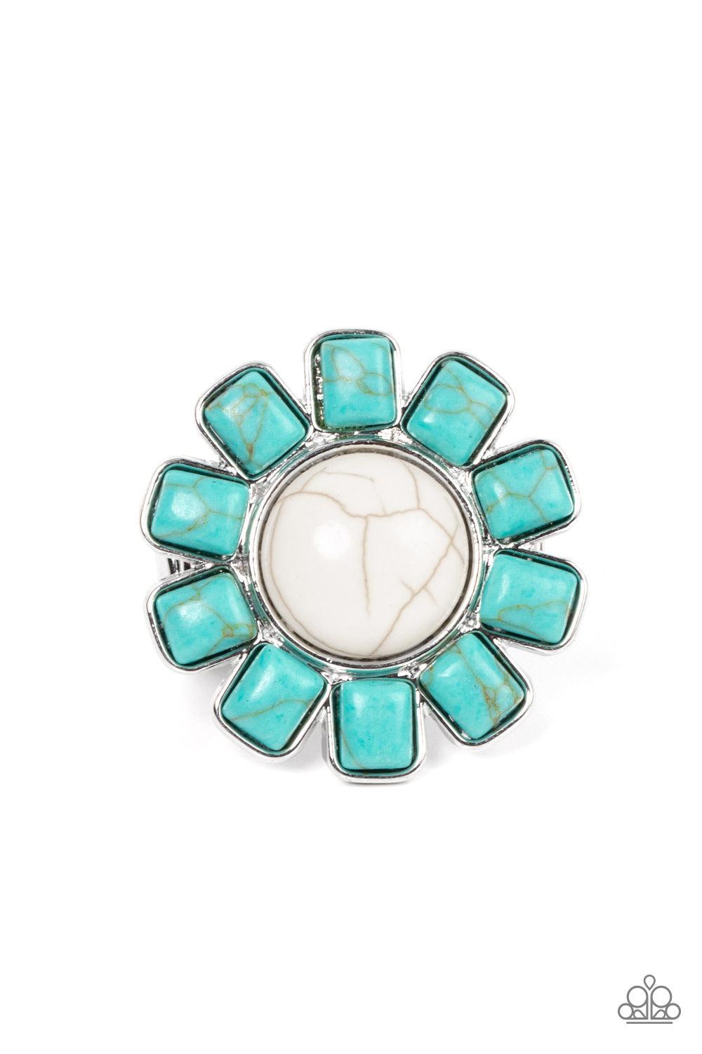 Mojave Marigold White & Turquoise Blue Stone Ring - Paparazzi Accessories- lightbox - CarasShop.com - Paparazzi Jewelry by Cara Jewels