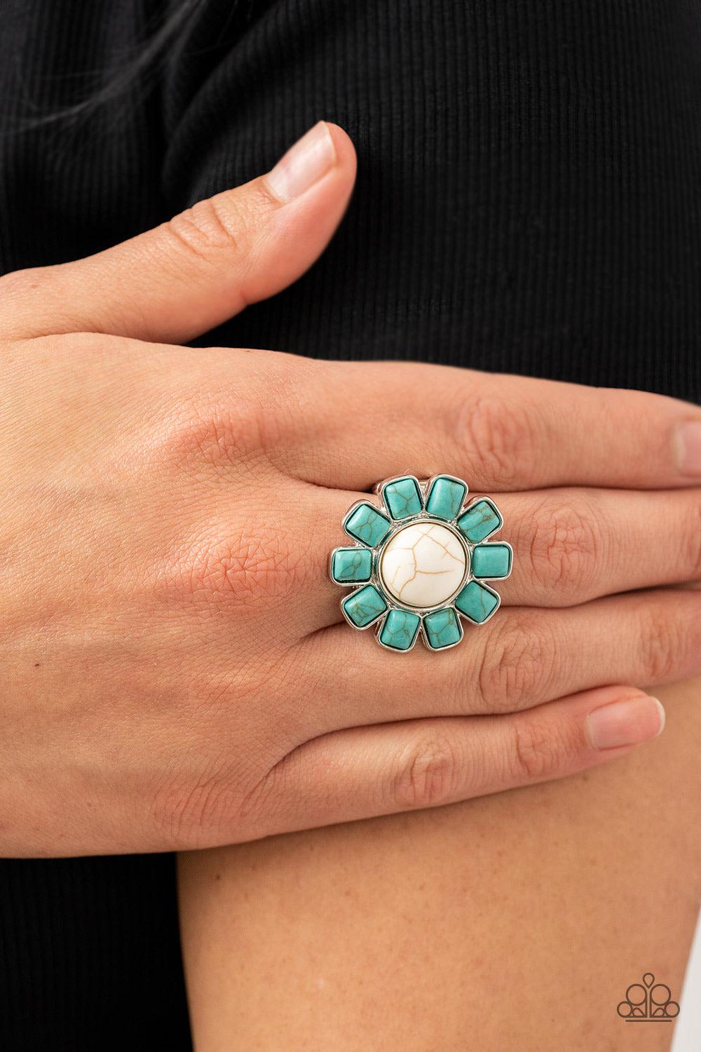 Mojave Marigold White & Turquoise Blue Stone Ring - Paparazzi Accessories- lightbox - CarasShop.com - Paparazzi Jewelry by Cara Jewels