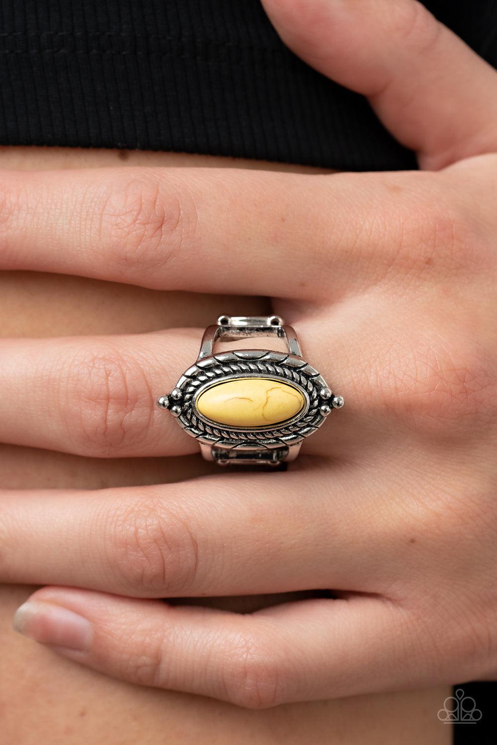 Mojave Metro Yellow Stone Ring - Paparazzi Accessories- on model - CarasShop.com - Paparazzi Jewelry by Cara Jewels