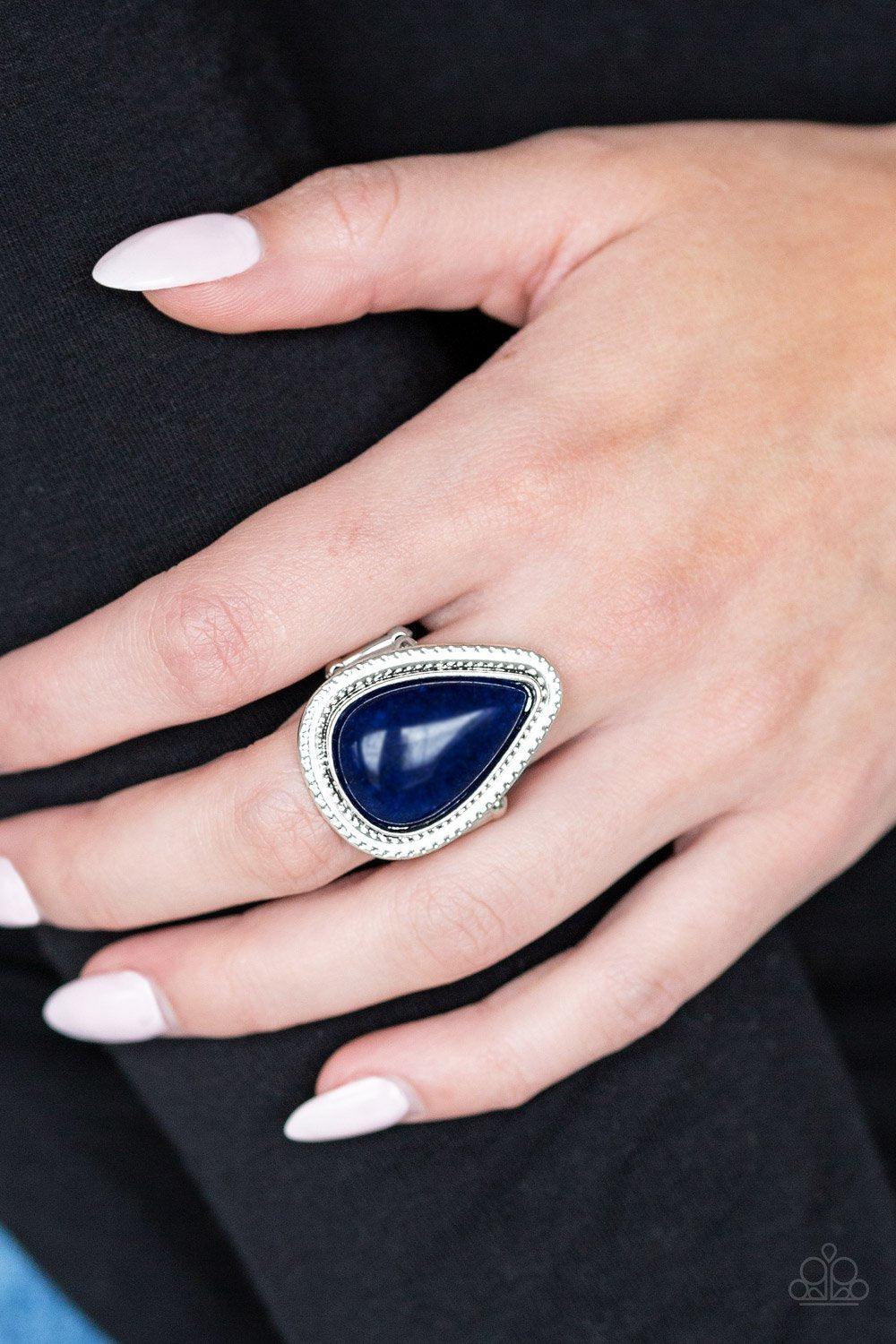 Mojave Mist Blue Ring - Paparazzi Accessories- on model - CarasShop.com - Paparazzi Jewelry by Cara Jewels