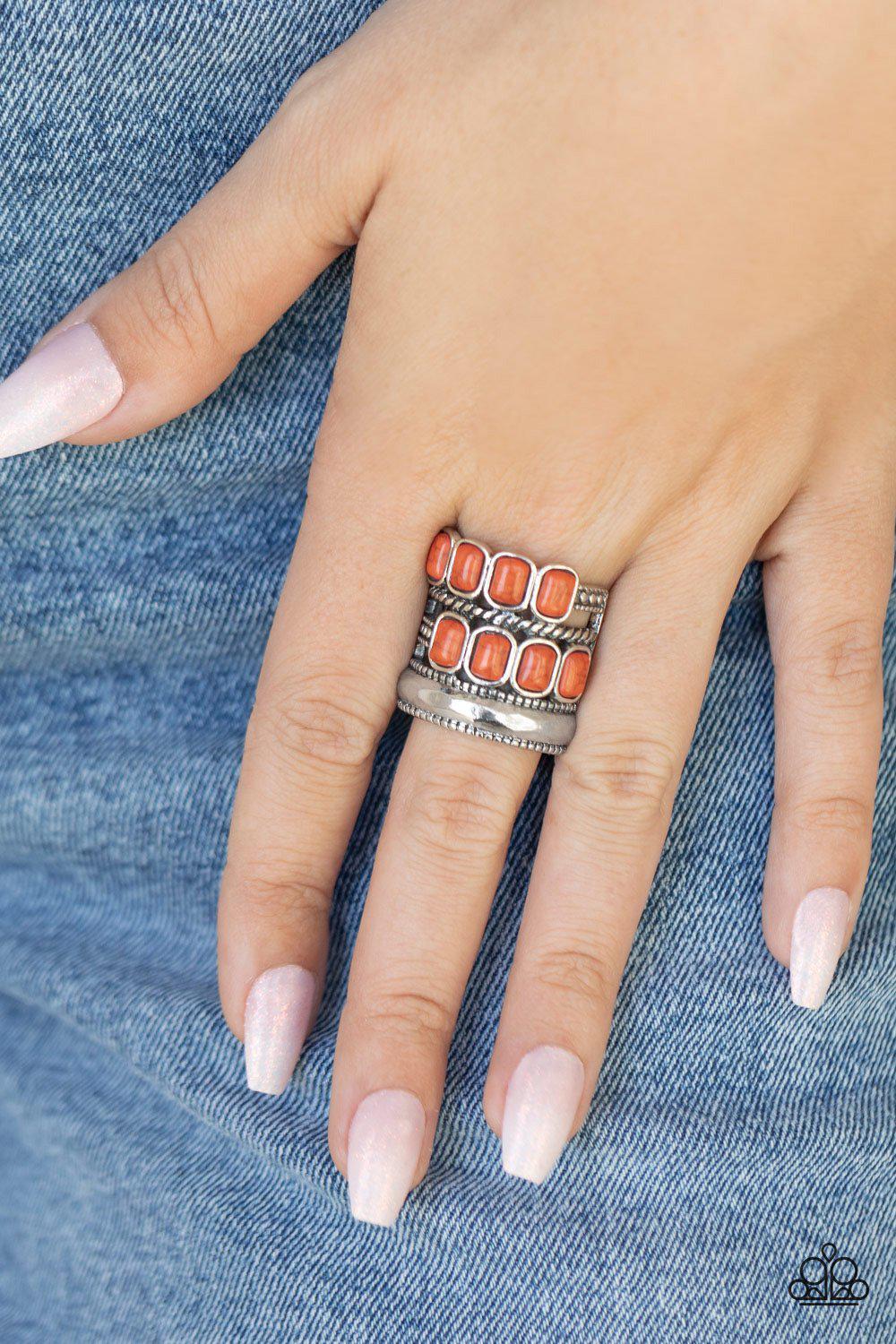 Mojave Monument Orange and Silver Ring - Paparazzi Accessories- on model - CarasShop.com - Paparazzi Jewelry by Cara Jewels