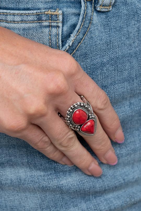 Mojave Mosaic Red Stone Ring - Paparazzi Accessories- lightbox - CarasShop.com - Paparazzi Jewelry by Cara Jewels