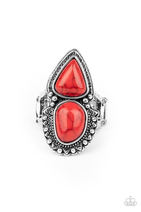Mojave Mosaic Red Stone Ring - Paparazzi Accessories- on model - CarasShop.com - Paparazzi Jewelry by Cara Jewels
