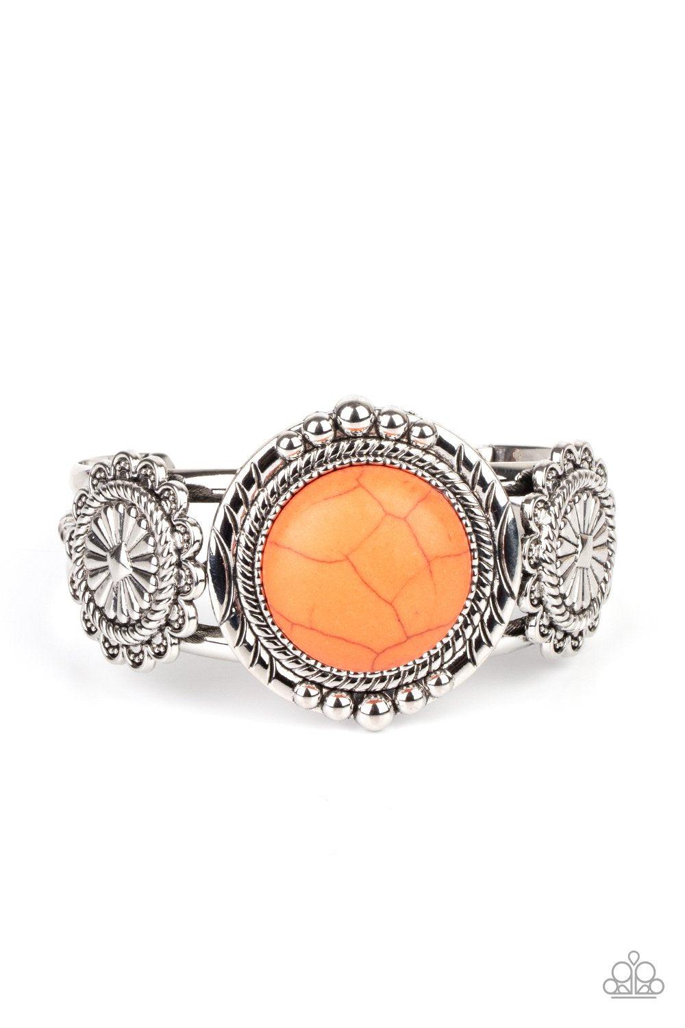 Mojave Motif Orange Stone Cuff Bracelet - Paparazzi Accessories- lightbox - CarasShop.com - Paparazzi Jewelry by Cara Jewels