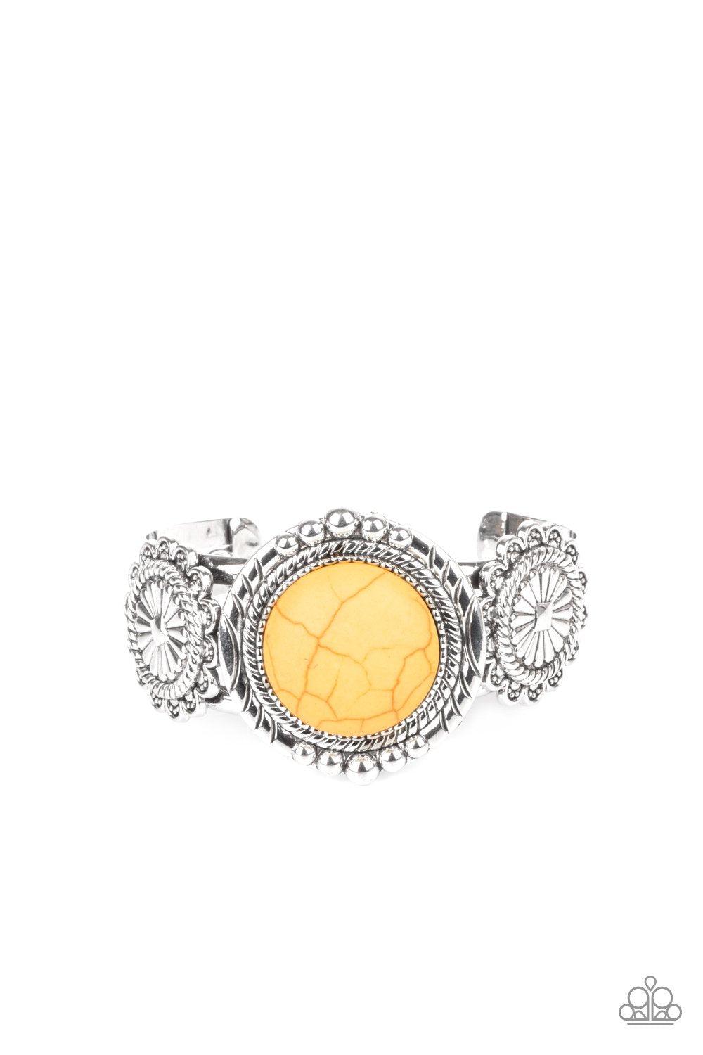 Mojave Motif Yellow Stone Cuff Bracelet - Paparazzi Accessories- lightbox - CarasShop.com - Paparazzi Jewelry by Cara Jewels