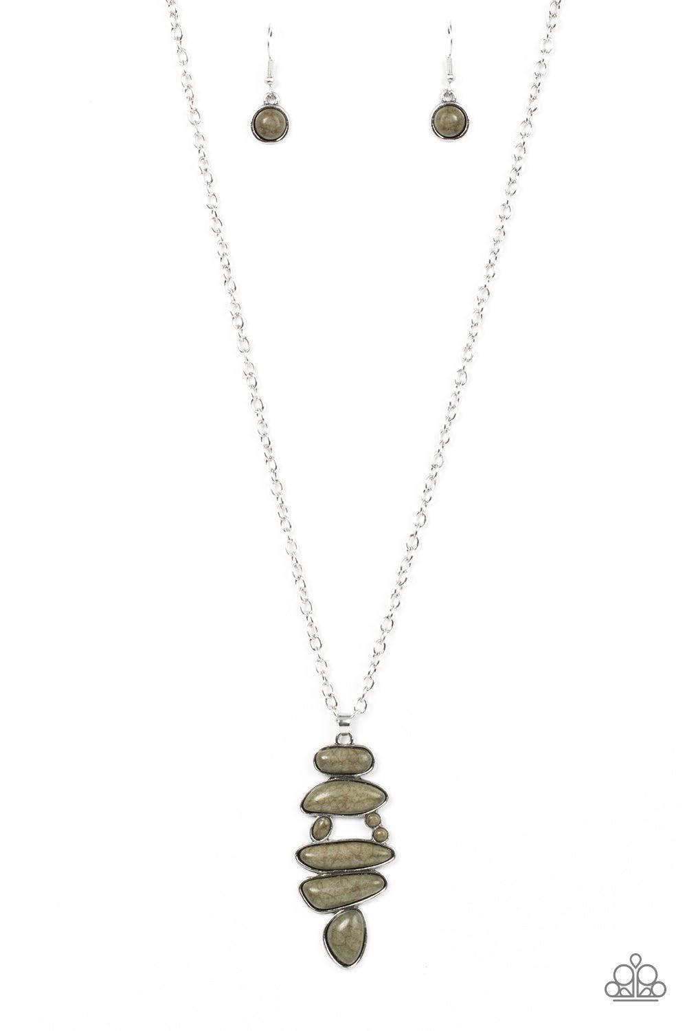 Mojave Mountaineer Olive Green Stone Necklace - Paparazzi Accessories- lightbox - CarasShop.com - Paparazzi Jewelry by Cara Jewels