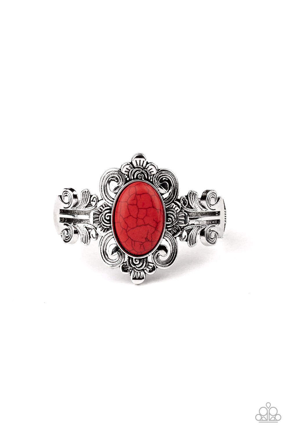 Mojave Mystic Red Stone and Silver Hinged Bracelet - Paparazzi Accessories- lightbox - CarasShop.com - Paparazzi Jewelry by Cara Jewels