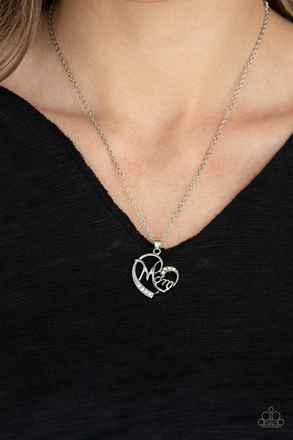 Mom Moments White Heart Necklace - Paparazzi Accessories- lightbox - CarasShop.com - Paparazzi Jewelry by Cara Jewels