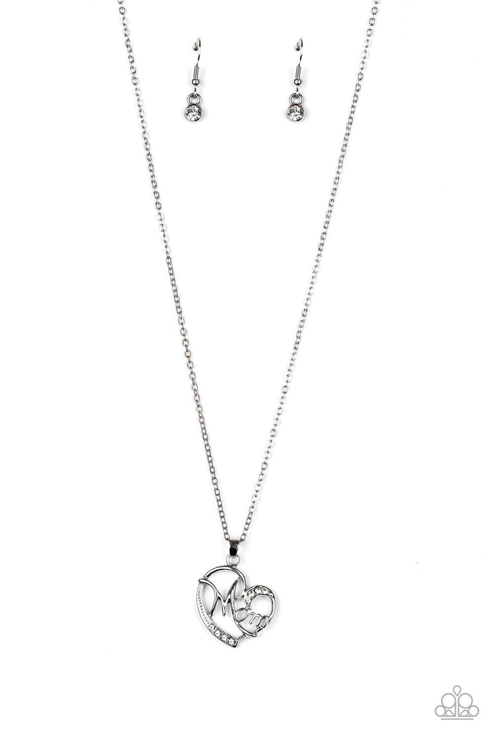 Mom Moments White Heart Necklace - Paparazzi Accessories- on model - CarasShop.com - Paparazzi Jewelry by Cara Jewels