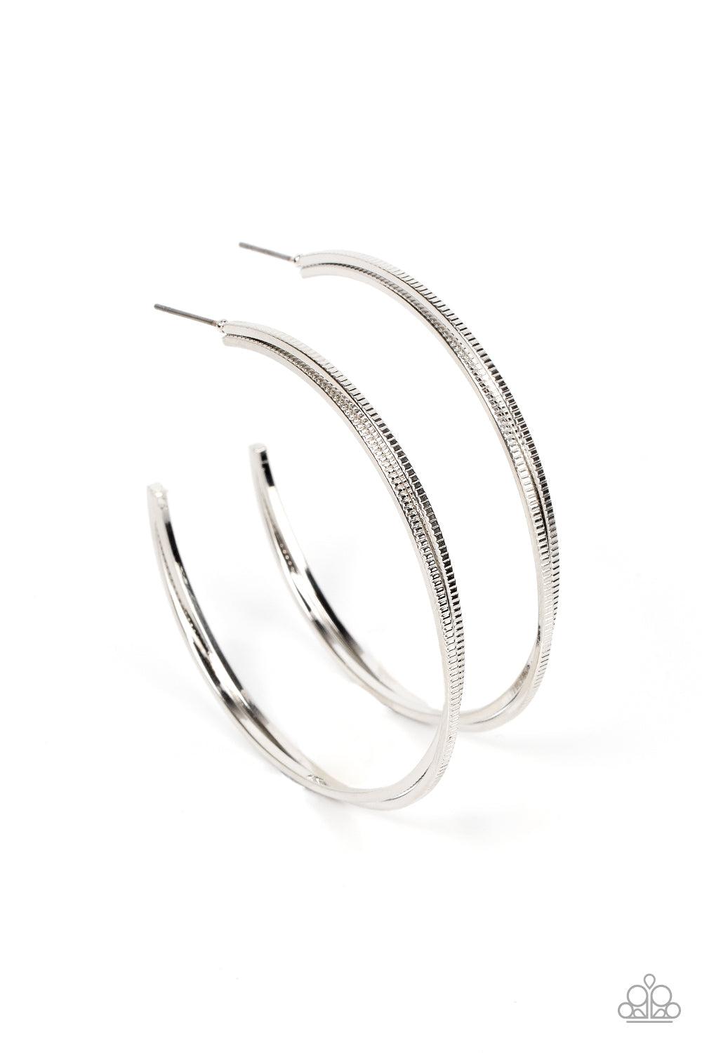 Monochromatic Curves Silver Hoop Earrings - Paparazzi Accessories- lightbox - CarasShop.com - Paparazzi Jewelry by Cara Jewels