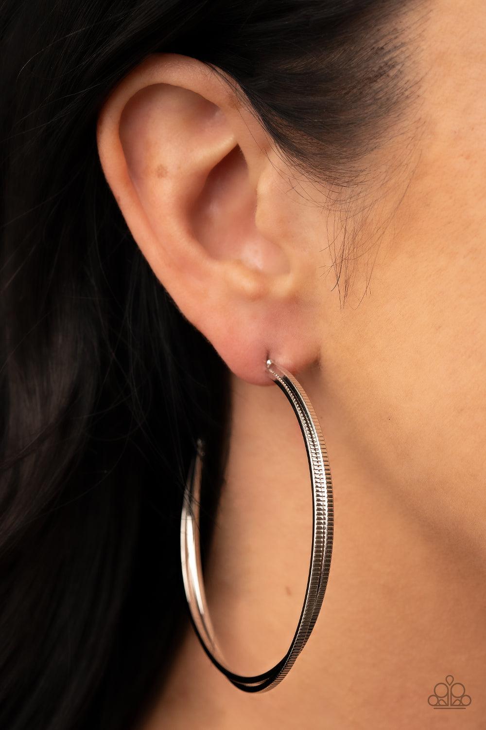 Monochromatic Curves Silver Hoop Earrings - Paparazzi Accessories- lightbox - CarasShop.com - Paparazzi Jewelry by Cara Jewels