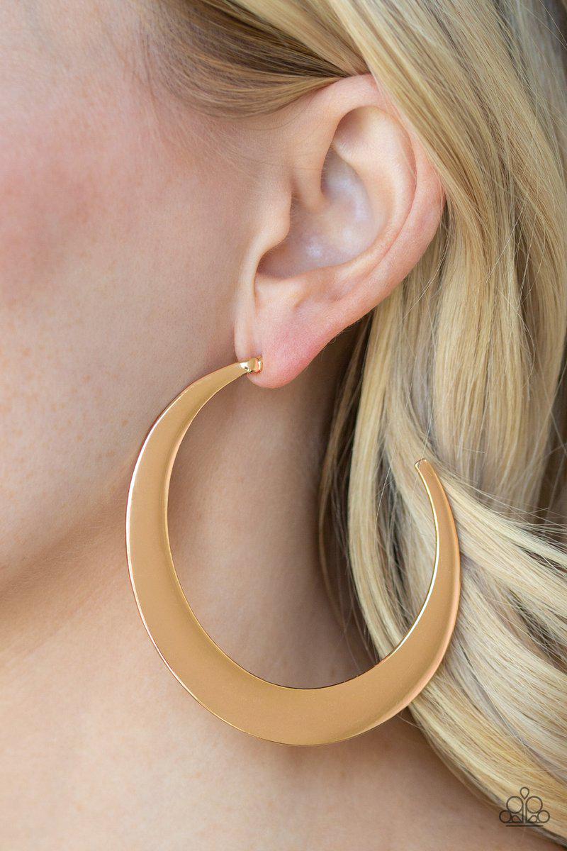 Moon Beam Gold Hoop Earrings - Paparazzi Accessories- lightbox - CarasShop.com - Paparazzi Jewelry by Cara Jewels