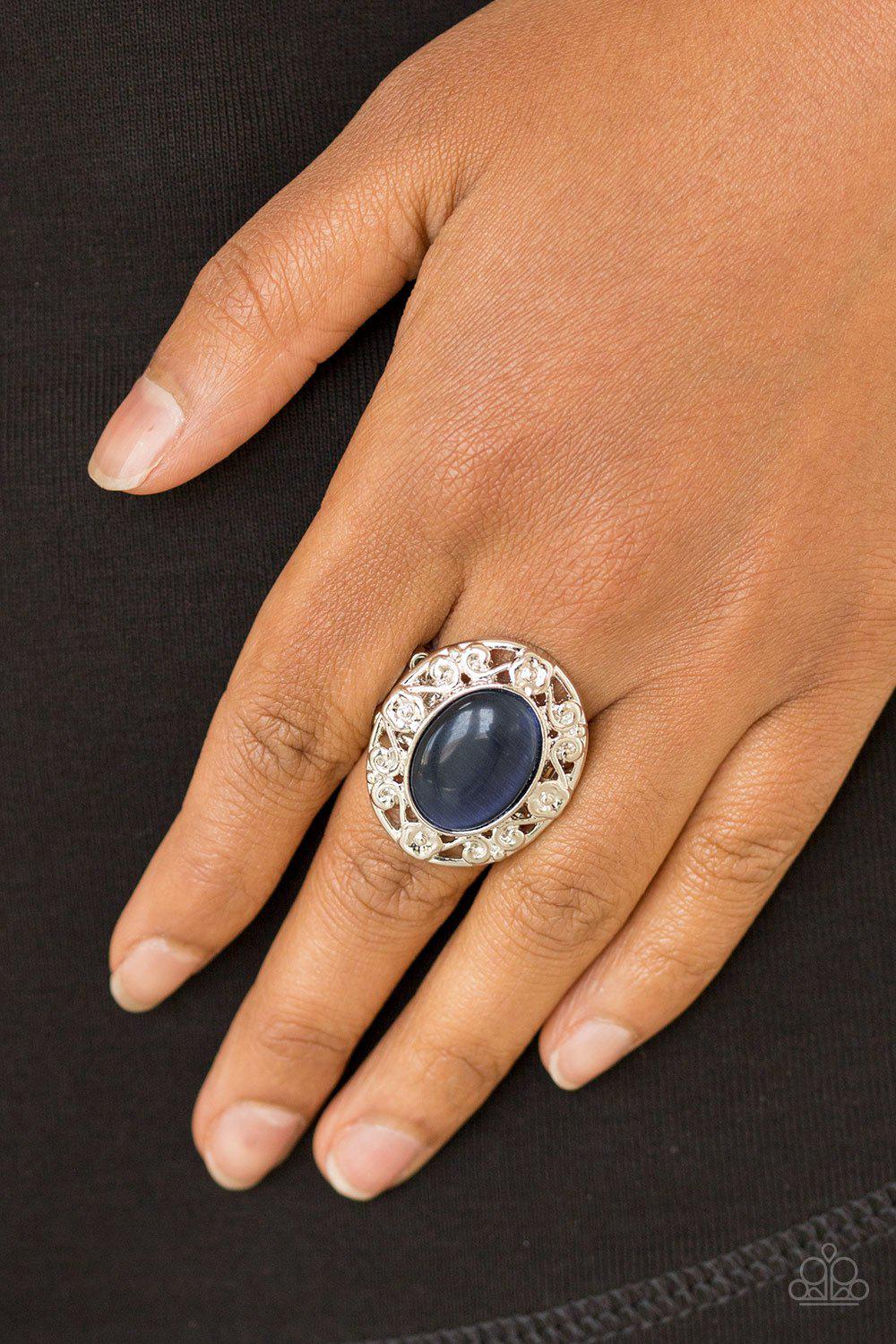 Moonlit Marigold Blue Moonstone Ring - Paparazzi Accessories- on model - CarasShop.com - Paparazzi Jewelry by Cara Jewels