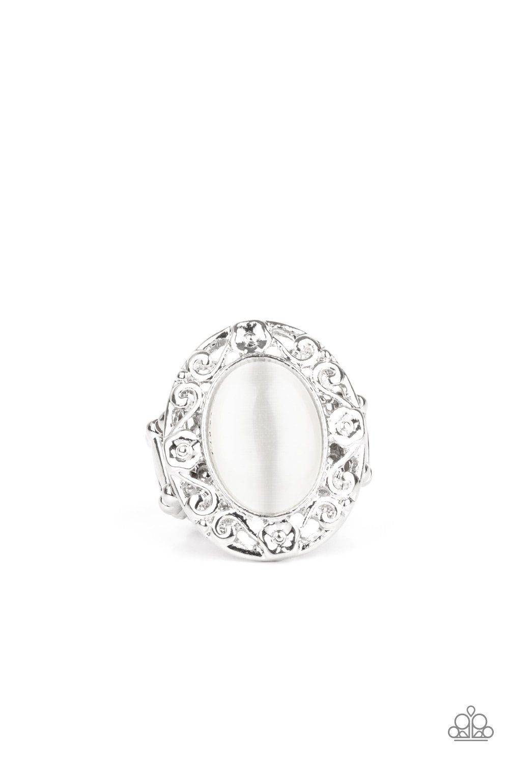 Moonlit Marigold White Moonstone Ring - Paparazzi Accessories- lightbox - CarasShop.com - Paparazzi Jewelry by Cara Jewels