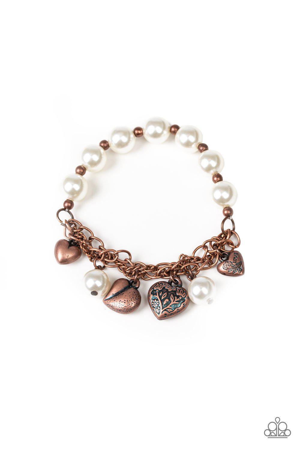 More Amour Copper and Pearl Heart Bracelet - Paparazzi Accessories- lightbox - CarasShop.com - Paparazzi Jewelry by Cara Jewels