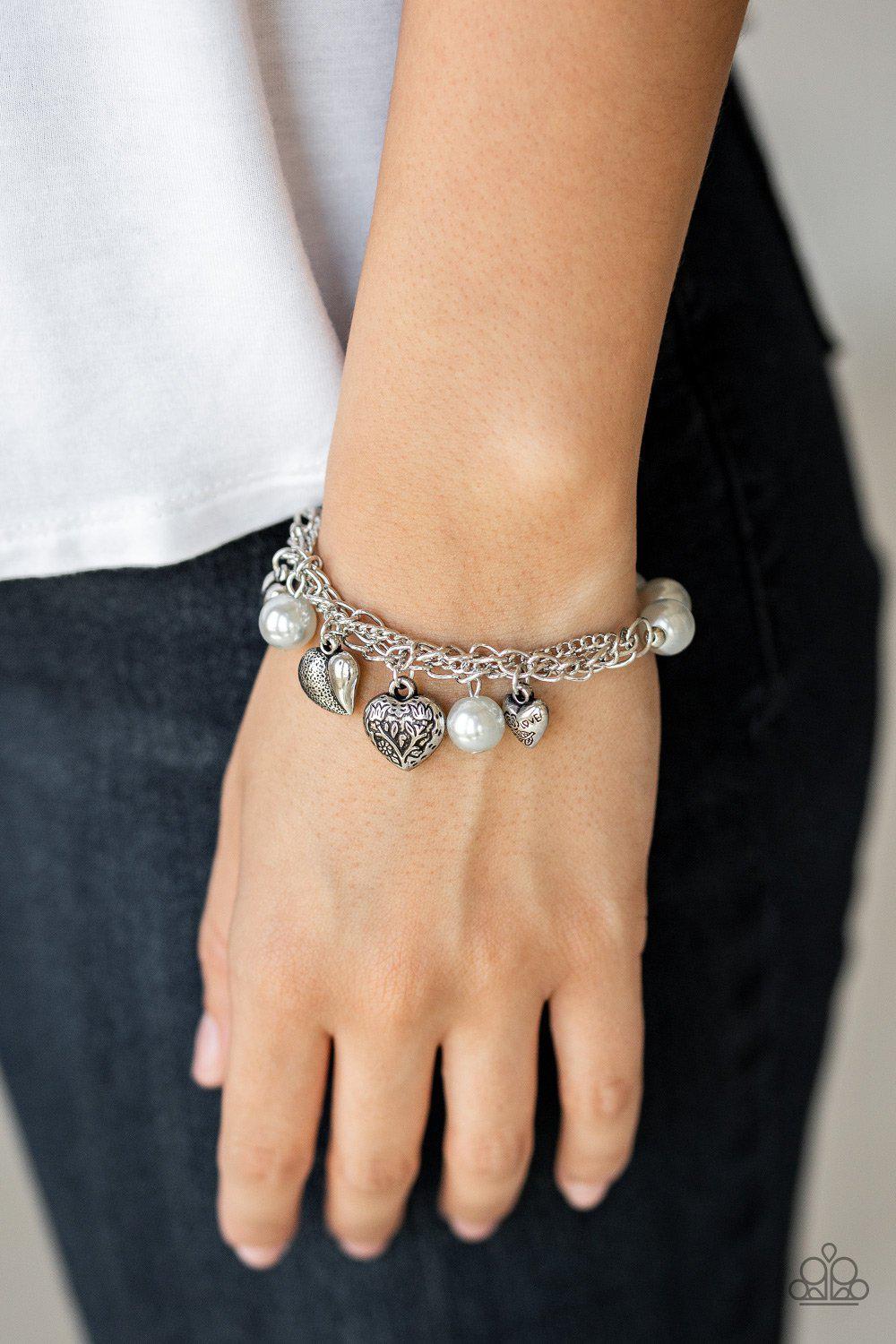 More Amour Silver Heart Stretch Bracelet - Paparazzi Accessories- lightbox - CarasShop.com - Paparazzi Jewelry by Cara Jewels