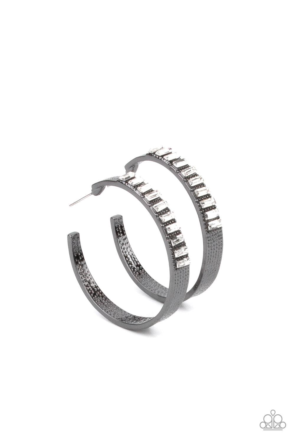 More to Love Gunmetal Black Hoop Earrings - Paparazzi Accessories- lightbox - CarasShop.com - Paparazzi Jewelry by Cara Jewels