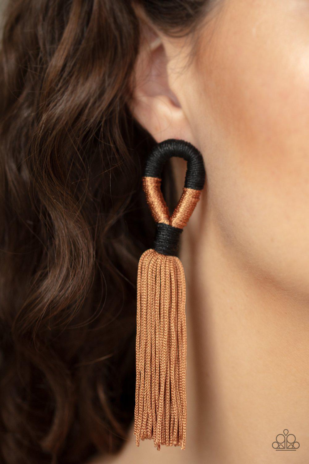 Moroccan Mambo Brown Tassel Earrings - Paparazzi Accessories- lightbox - CarasShop.com - Paparazzi Jewelry by Cara Jewels