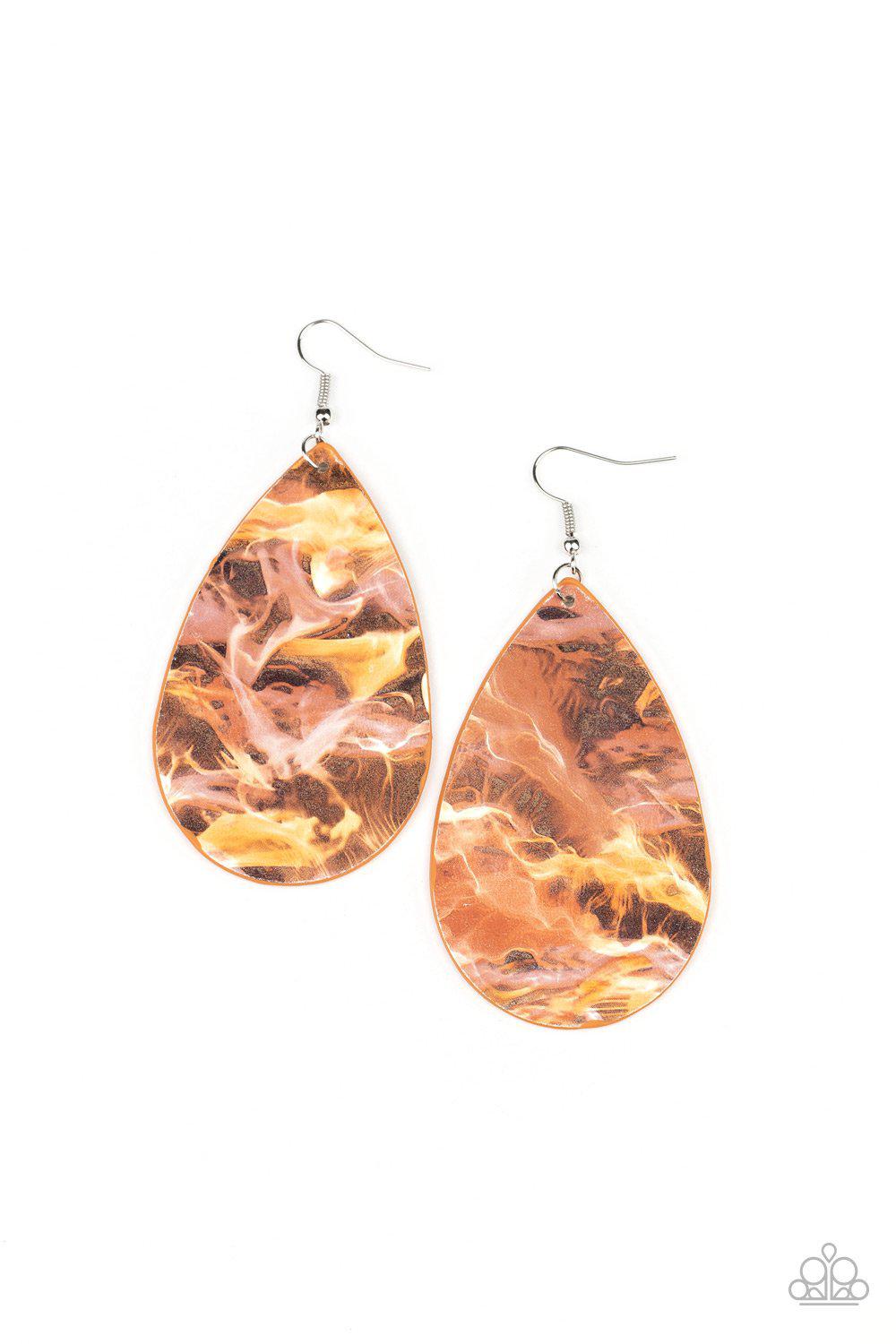 Mosaic Chic Multi-color Brown Leather Teardrop Earrings - Paparazzi Accessories- on model - CarasShop.com - Paparazzi Jewelry by Cara Jewels