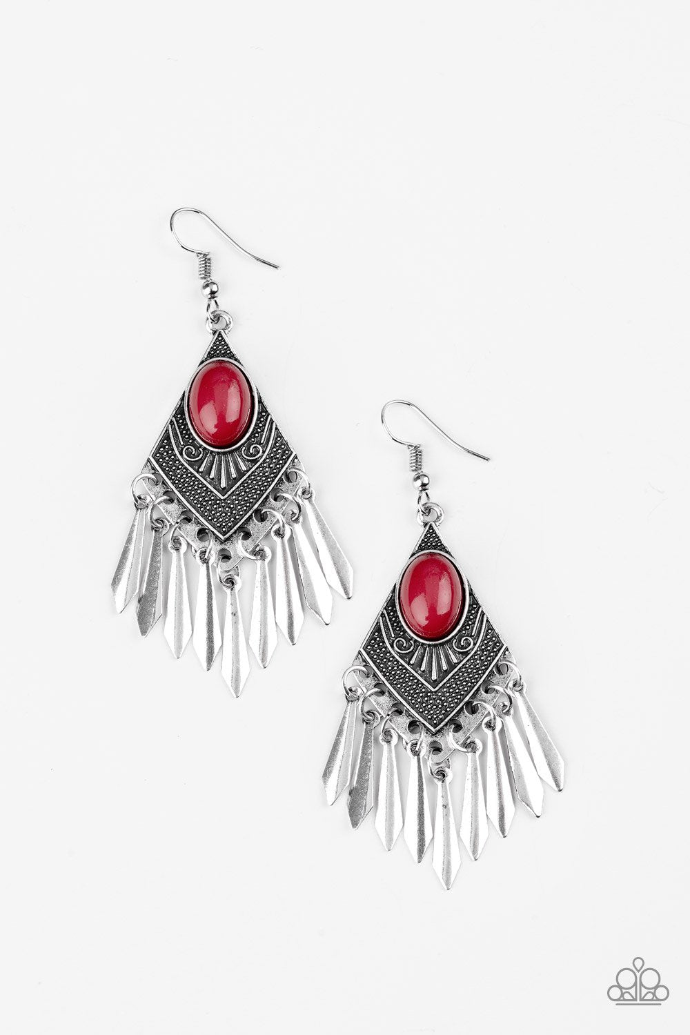 Mostly Monte-Zumba Red and Silver Earrings - Paparazzi Accessories- lightbox - CarasShop.com - Paparazzi Jewelry by Cara Jewels