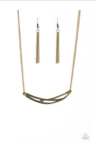 Moto Modern Brass Necklace - Paparazzi Accessories- lightbox - CarasShop.com - Paparazzi Jewelry by Cara Jewels