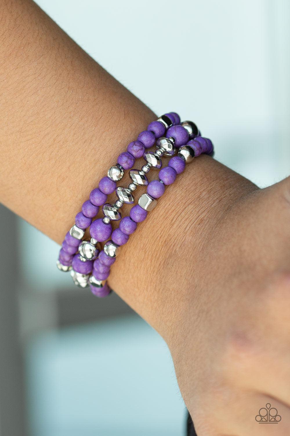 Mountain Artist Purple Stone Bracelet - Paparazzi Accessories- on model - CarasShop.com - Paparazzi Jewelry by Cara Jewels